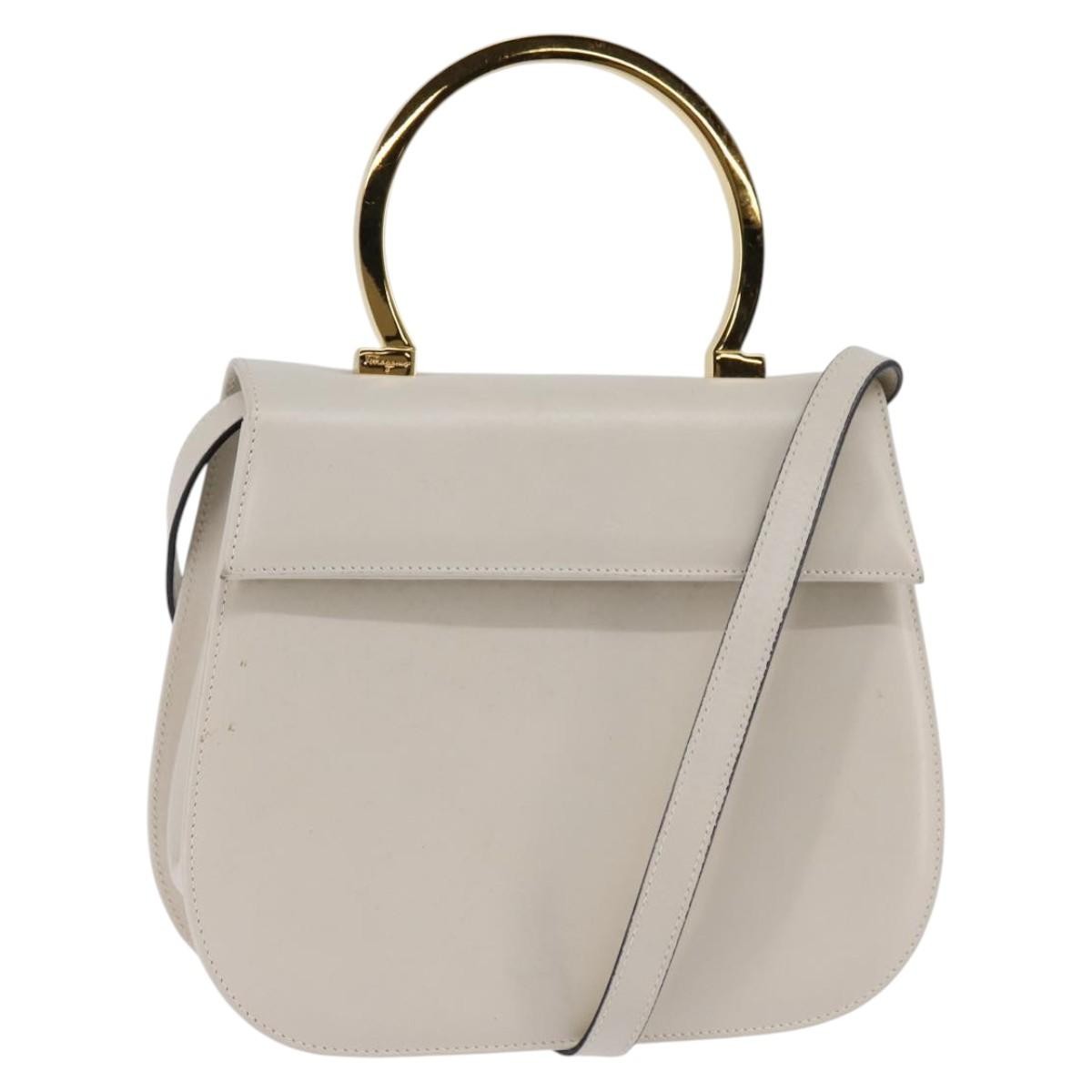 Salvatore Ferragamo Gancini handbag Leather, WHITE, LEATHER, Handbag