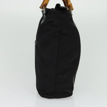 Gucci Vintage Bamboo Handle Tote Nylon, Black, Nylon, Tote Bag