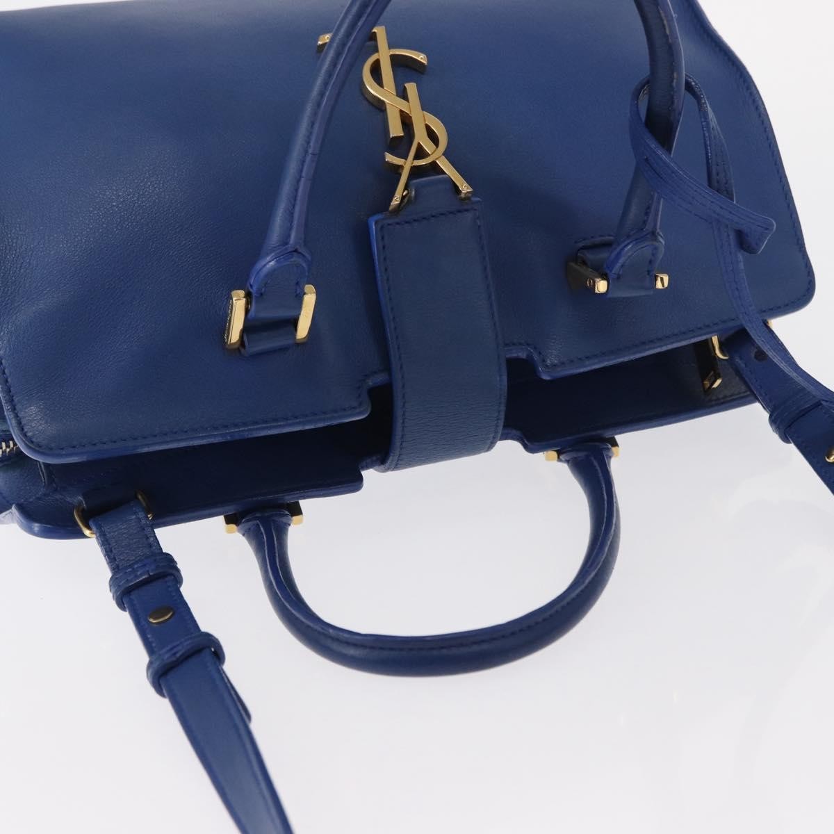 Saint Laurent Monogram Cabas Leather, BLUE, LEATHER, Handbag