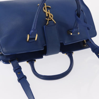 Saint Laurent Monogram Cabas Leather, BLUE, LEATHER, Handbag