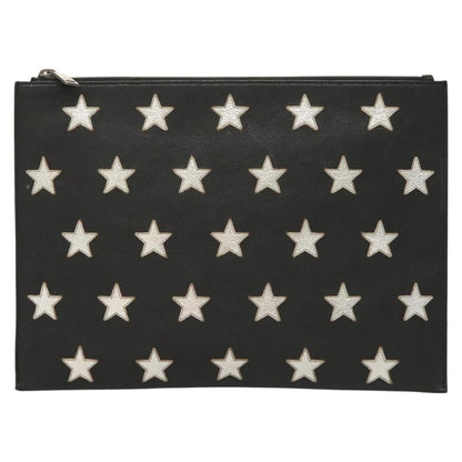 Saint Laurent Stars Zip Pouch Leather, BLACK, LEATHER, Clutche & pouche