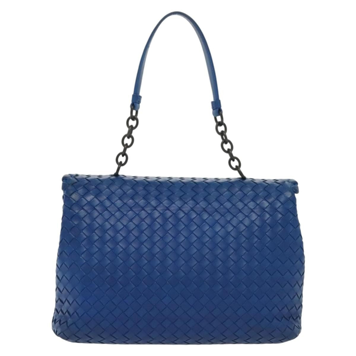 Bottega Veneta Olimpia Shoulder Bag Intrecciato Nappa, BLUE, LEATHER, Shoulder bag