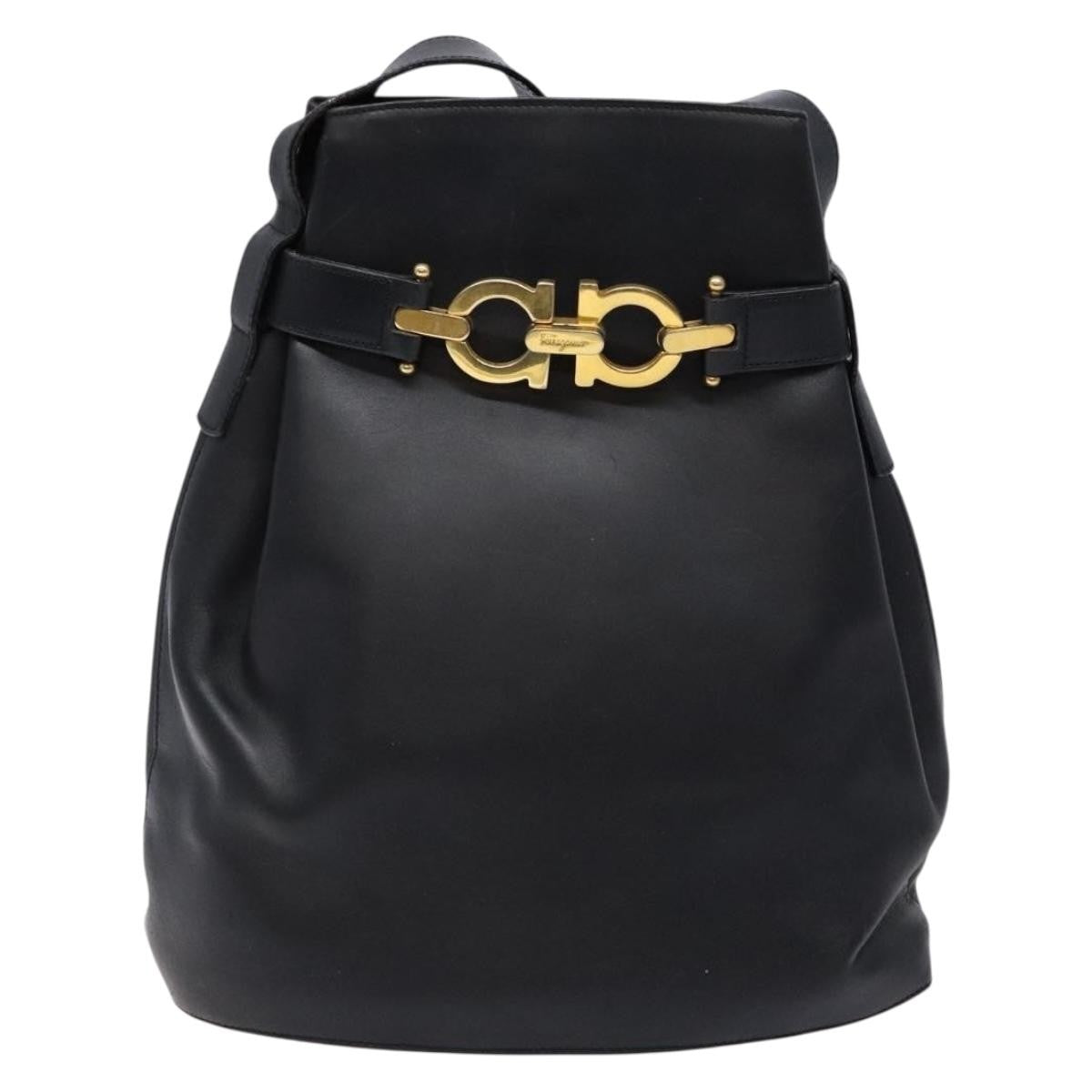 Salvatore Ferragamo Gancini Shoulder Bag Leather, BLACK, LEATHER, Shoulder bag