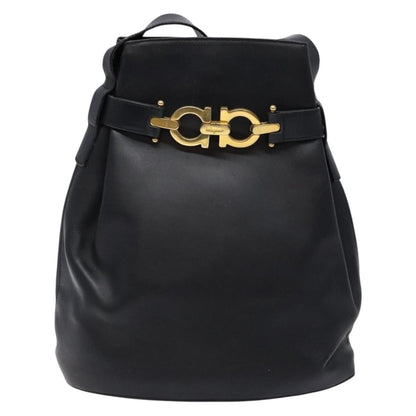 Salvatore Ferragamo Gancini Shoulder Bag Leather, BLACK, LEATHER, Shoulder bag