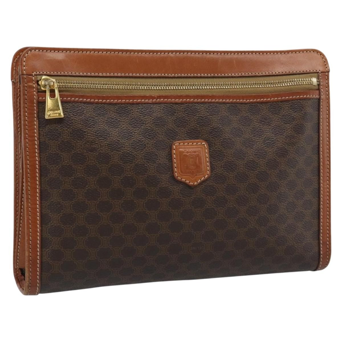 Celine Macadam Pochette Canvas, Brown, Canvas, Clutch