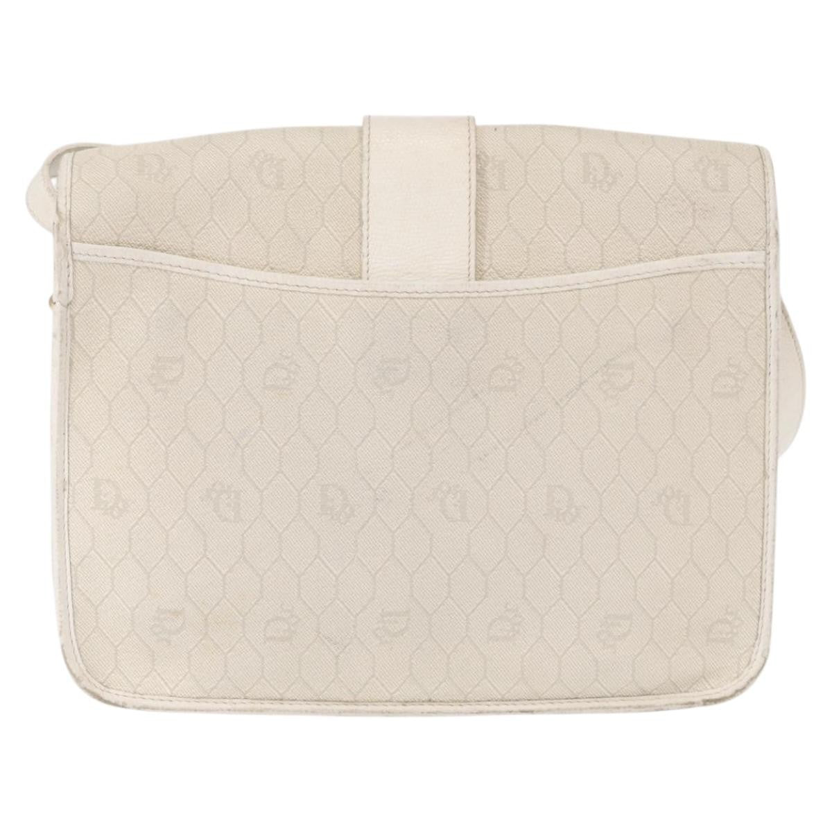 Christian Dior Vintage Honeycomb Flap Crossbody Bag Canvas and Leather, WHITE, CANVAS, Shoulder bag