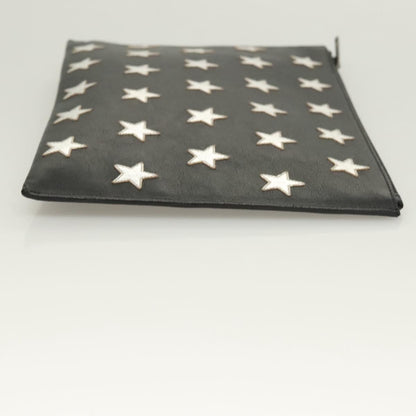 Saint Laurent Stars Zip Pouch Leather, BLACK, LEATHER, Clutche & pouche