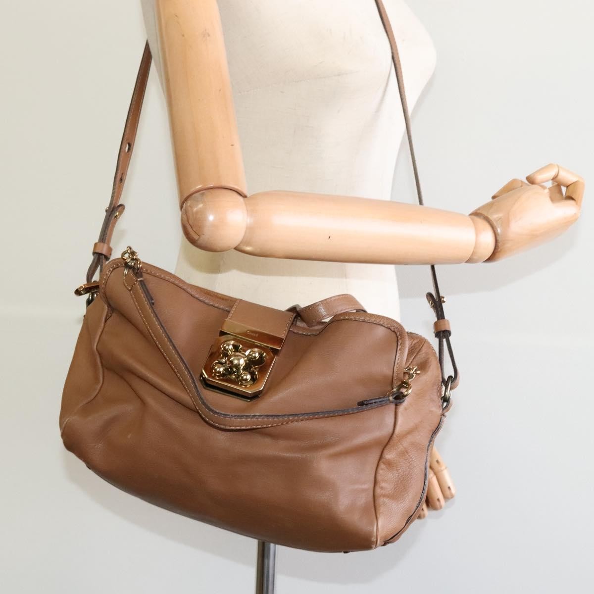 Chloe Elsie Satchel Leather, BROWN, LEATHER, Handbag