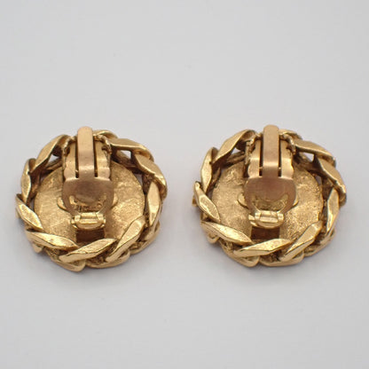 Chanel Vintage CC Round Clip-On Earrings Metal with Crystals, Gold, Gold Plated, Earrings