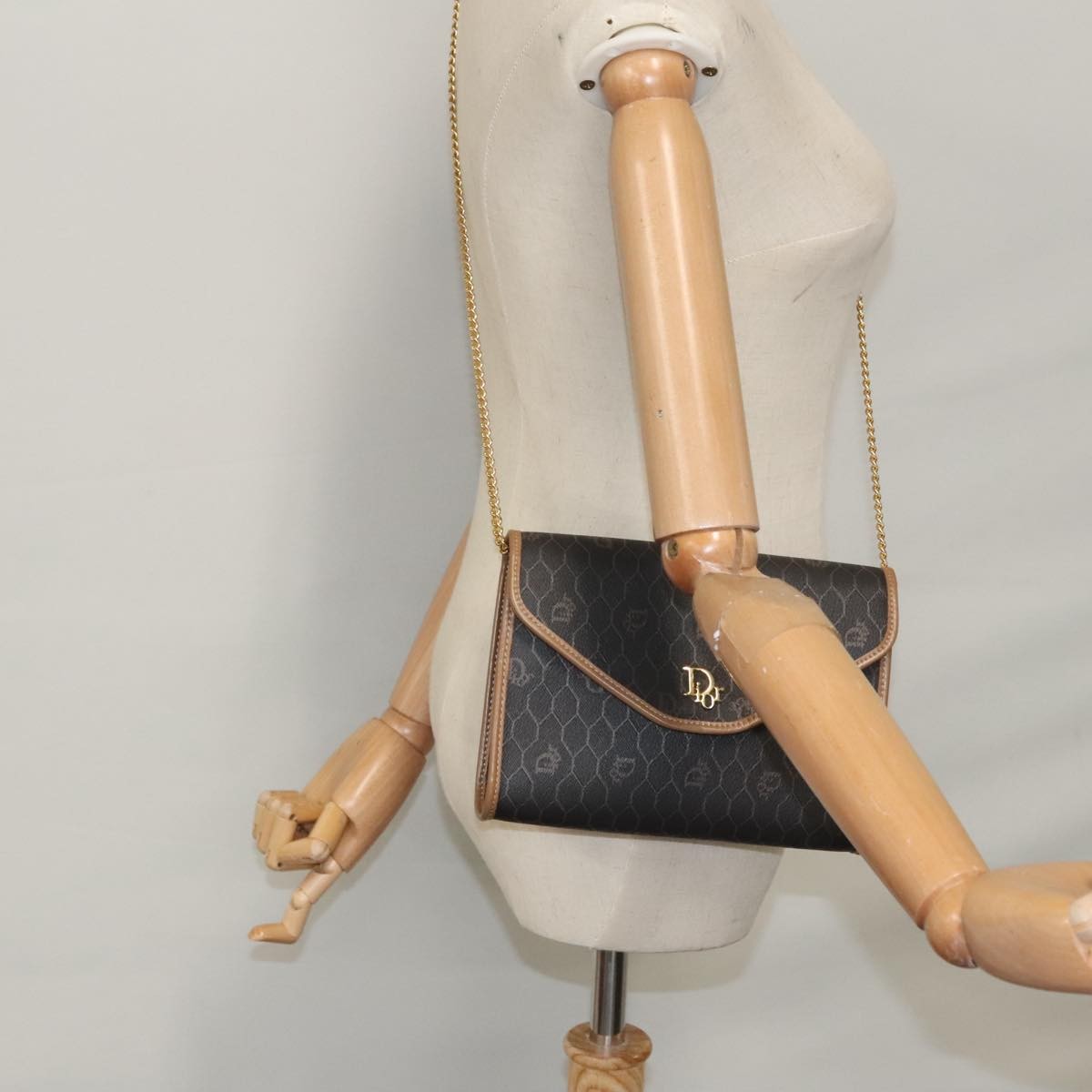 Christian Dior Vintage Honeycomb chain Canvas, BLACK, CANVAS, Shoulder bag