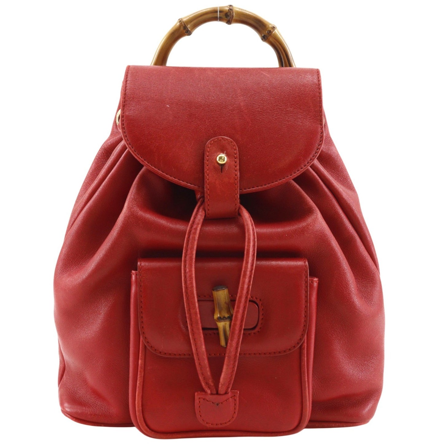 Gucci Vintage Bamboo Backpack Leather, Red, Leather, Backpack