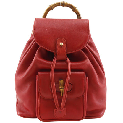Gucci Vintage Bamboo Backpack Leather, Red, Leather, Backpack