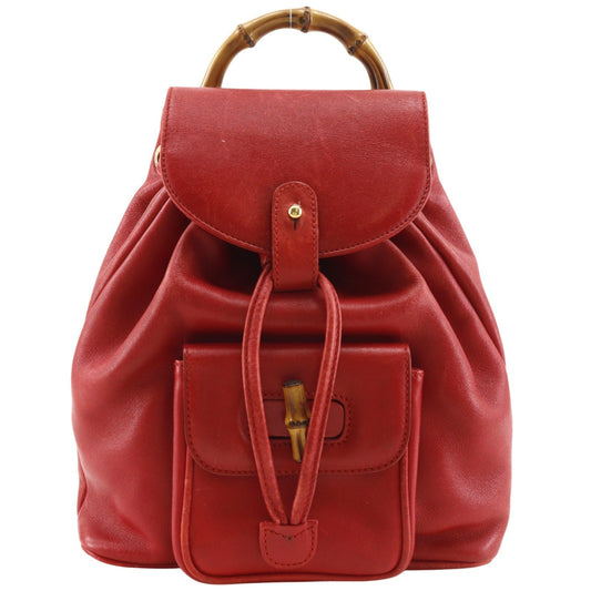 Gucci Vintage Bamboo Backpack Leather, Red, Leather, Backpack