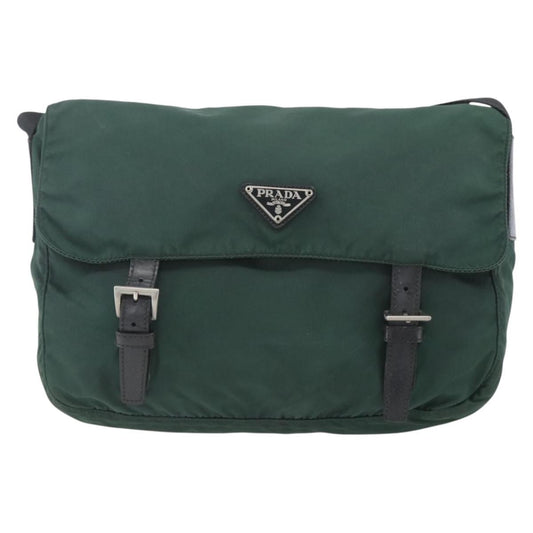 Prada Double Buckle Flap Messenger Bag Tessuto, GREEN, NYLON, Shoulder bag