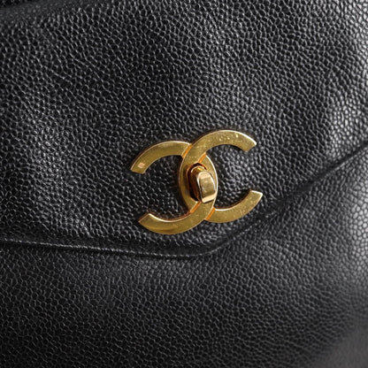 Chanel Vintage Front Pocket Camera Shoulder Bag Quilted Caviar, BLACK, LEATHER, Shoulder bag