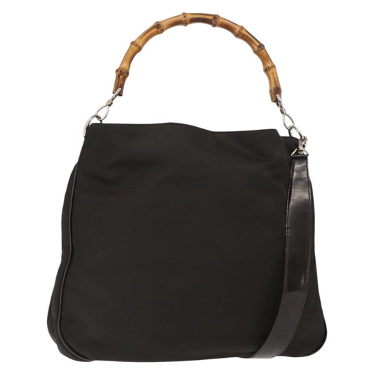 Gucci Vintage Bamboo Shoulder Bag Nylon, BROWN, NYLON, Shoulder bag