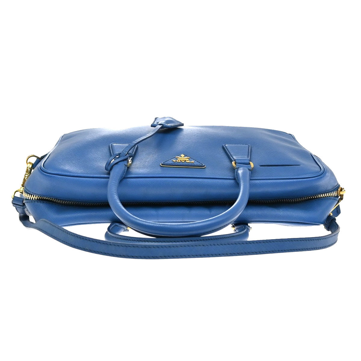 Prada Bauletto Bag Saffiano Leather, BLUE, LEATHER, Handbag