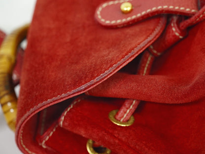 Gucci Vintage Bamboo Backpack Suede, RED, SUEDE, Backpack