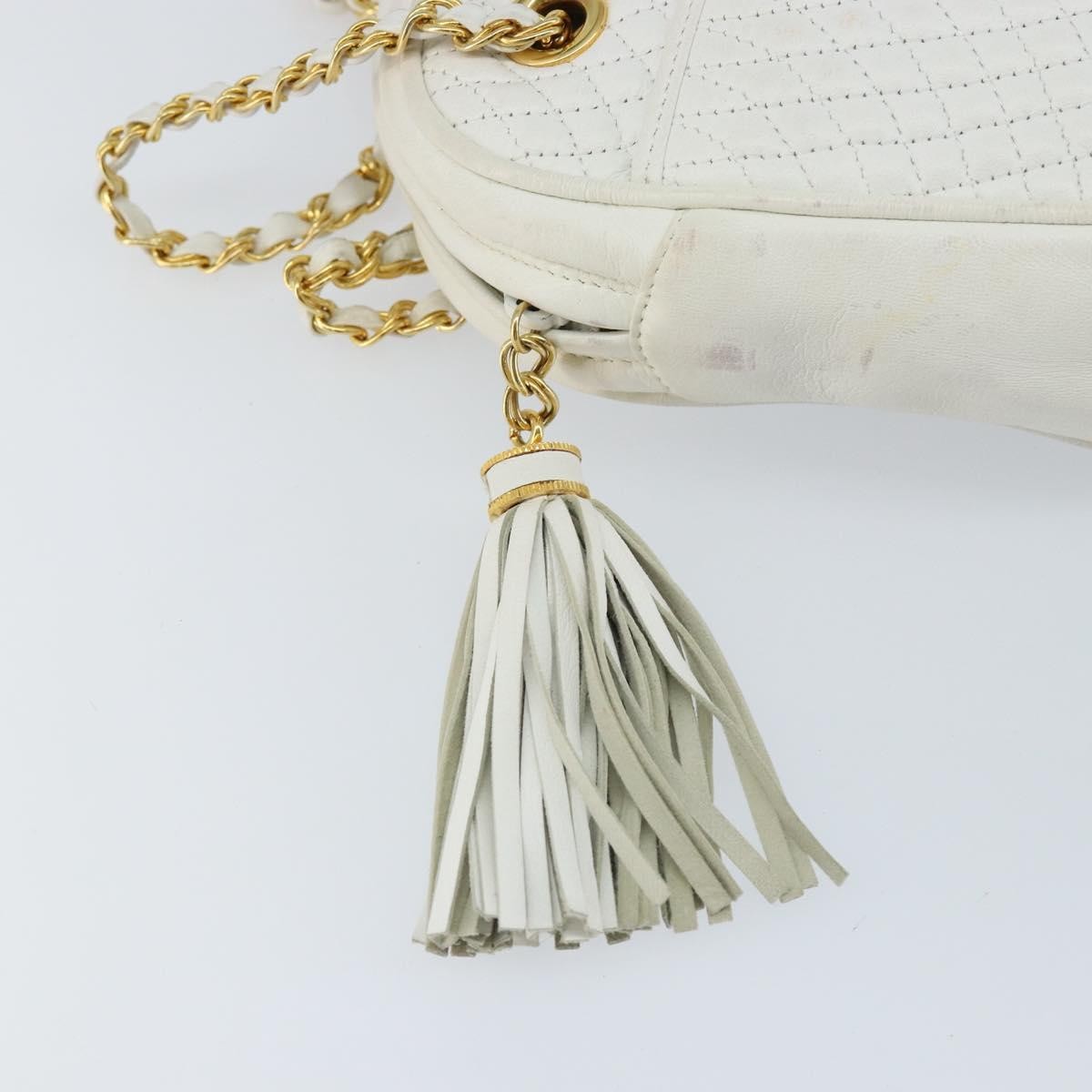 Bally Vintage Chain Shoulder Bag Quilted Leather, WHITE, LEATHER, Shoulder bag