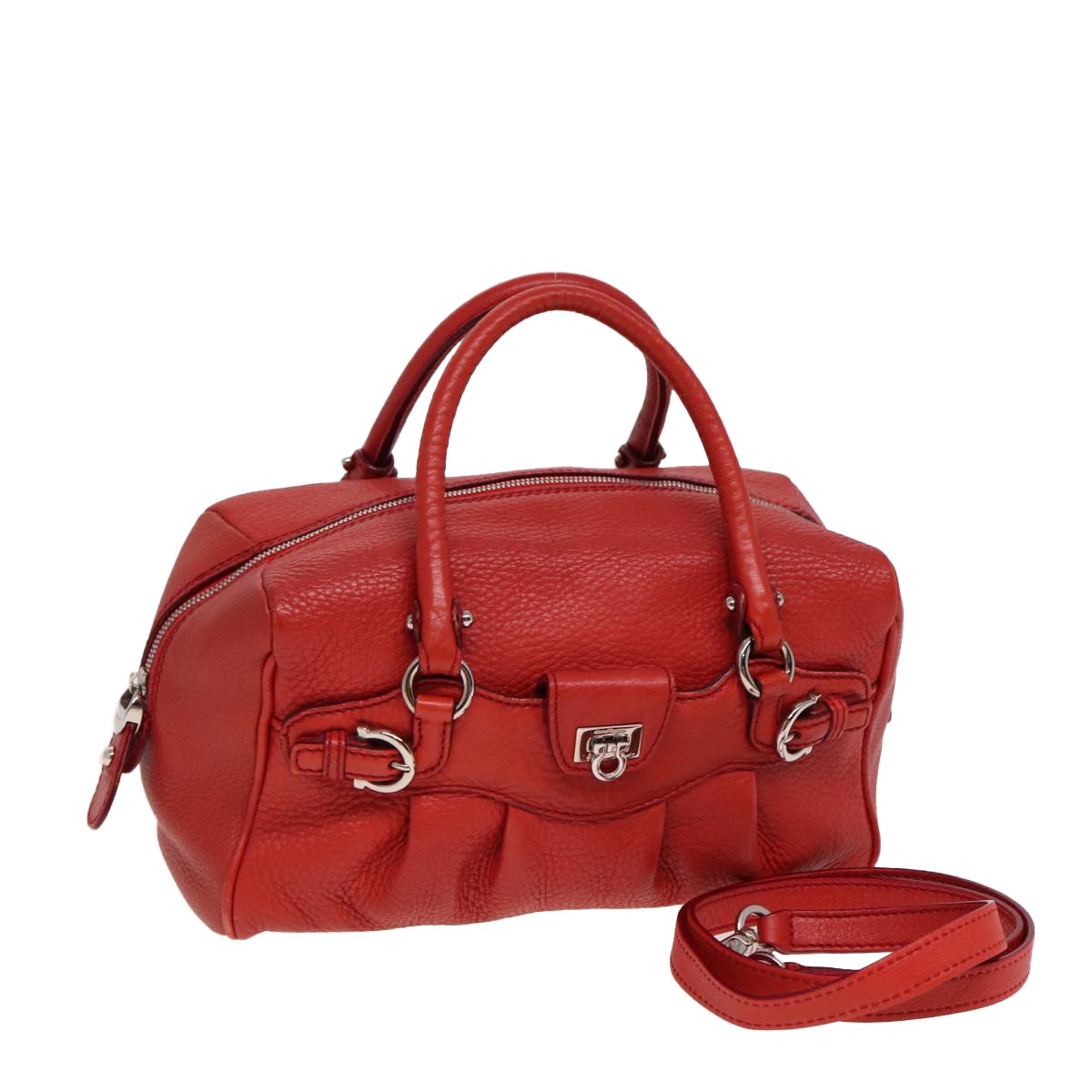 Salvatore Ferragamo Gancini Buckle Shoulder Bag Leather, RED, LEATHER, Handbag