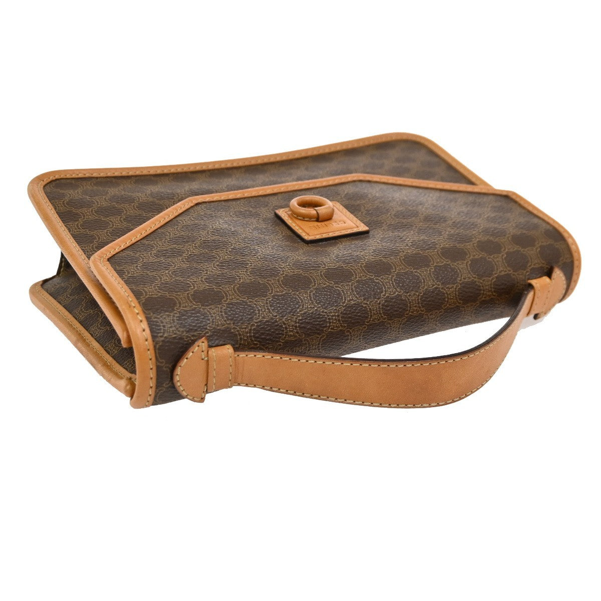 Celine Vintage Macadam Handbag Canvas and Leather, BROWN, CANVAS, Handbag