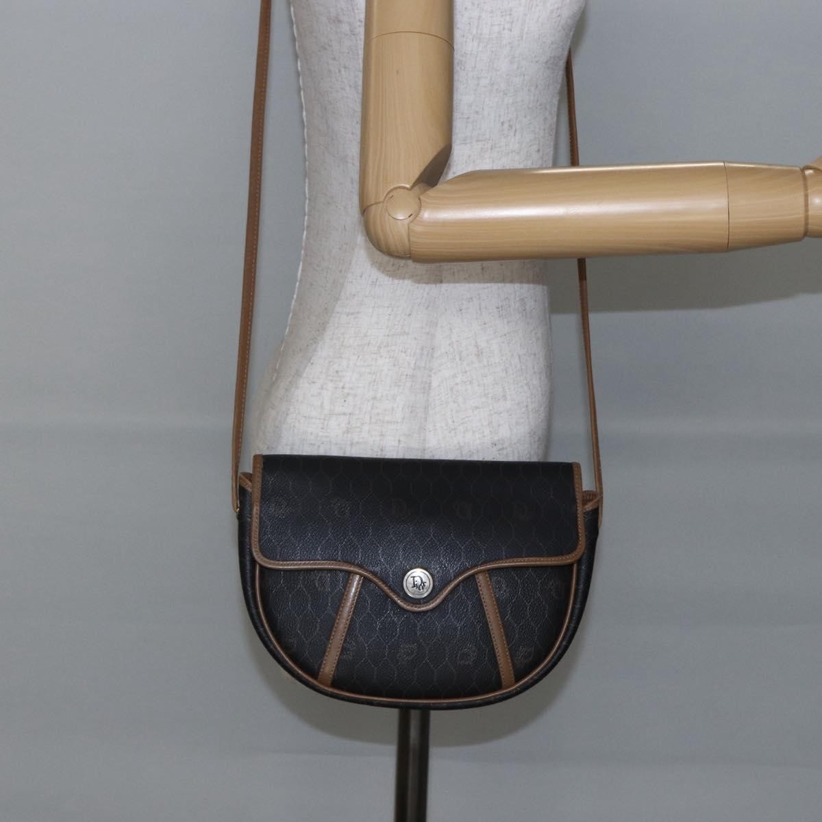 Christian Dior Vintage Honeycomb Flap Crossbody Bag Canvas and Leather, BLACK, CANVAS, Shoulder bag