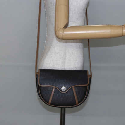 Christian Dior Vintage Honeycomb Flap Crossbody Bag Canvas and Leather, BLACK, CANVAS, Shoulder bag