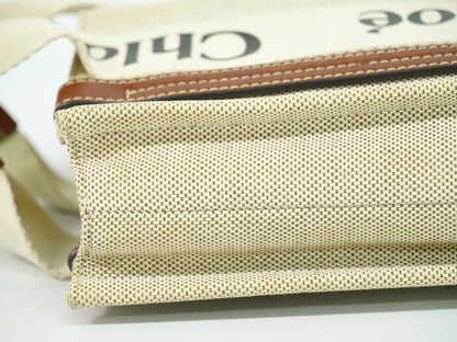 Chloe Woody Convertible Tote Canvas with Leather, BEIGE, CANVAS, Tote bag