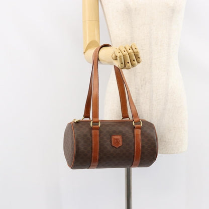 Celine Vintage Macadam Handbag Canvas and Leather, BROWN, PVC, Shoulder bag