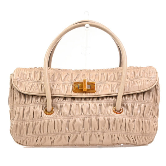 Prada Turnlock Shoulder Bag Nappa Gaufre, Beige, Leather, Shoulder Bag