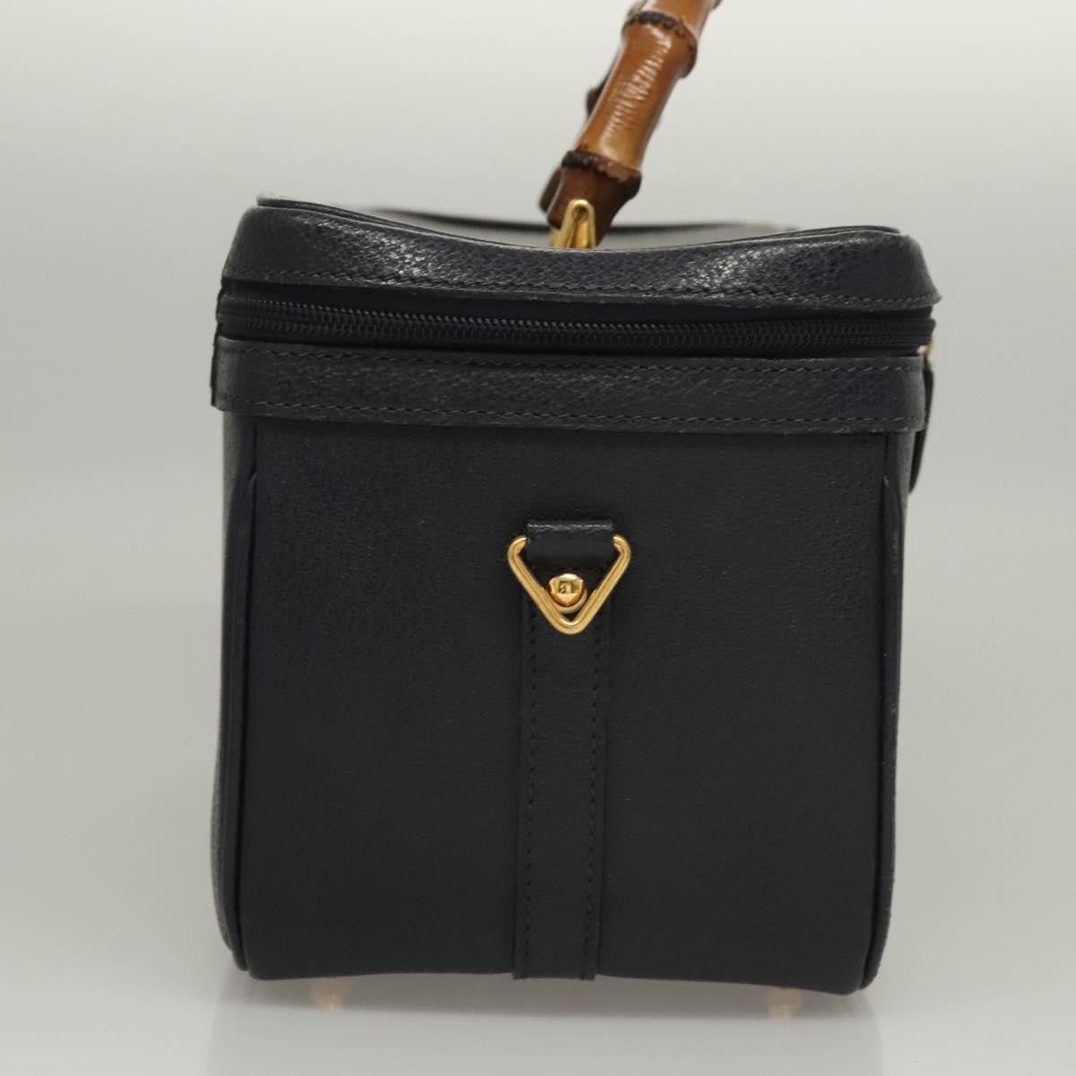Gucci Vintage Bamboo Vanity Case Leather, NAVY, LEATHER, Handbag