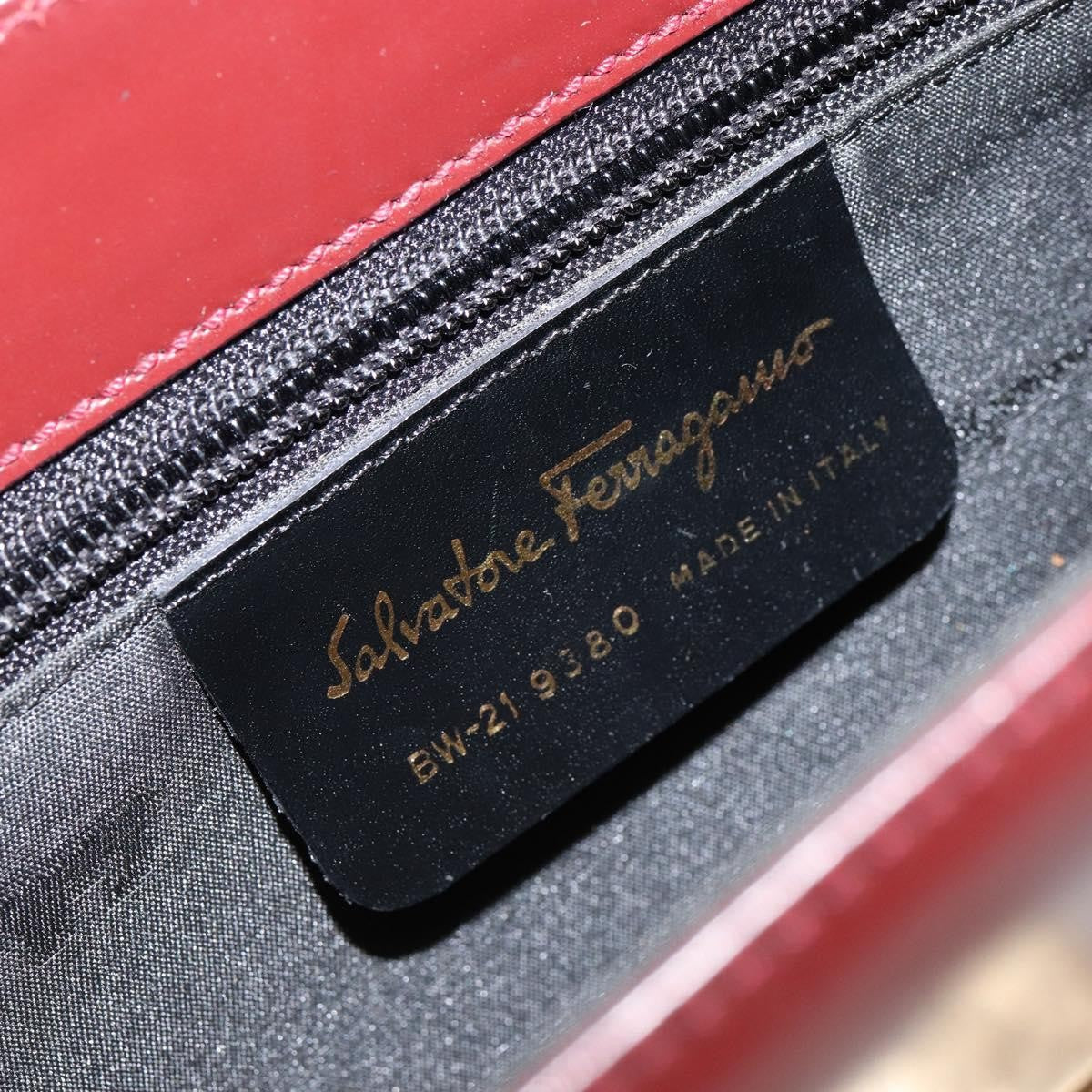 Salvatore Ferragamo Vintage Gancini Chain Shoulder Bag Leather, BURGUNDY, LEATHER, Shoulder bag