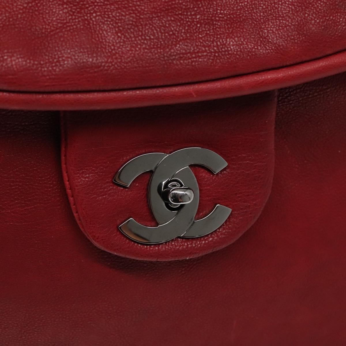 Chanel CC Round Flap Doctor Bag Lambskin, RED, LEATHER, Travel bag