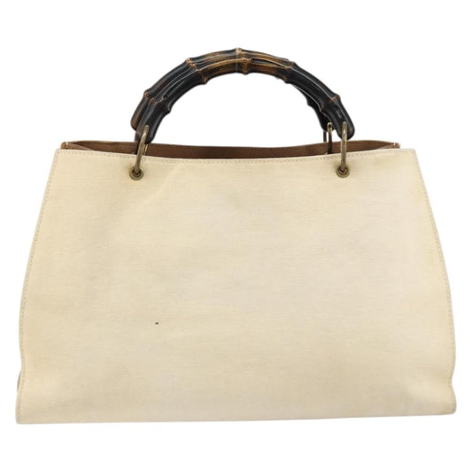 Gucci Bamboo Front Pocket Tote Canvas, ECRU, CANVAS, Tote bag