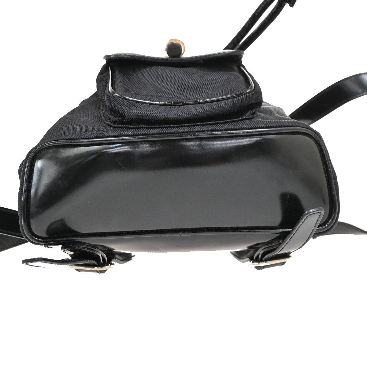 Gucci Vintage Bamboo Backpack Nylon and Patent Leather, BLACK, NYLON, Backpack