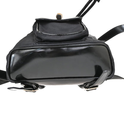 Gucci Vintage Bamboo Backpack Nylon and Patent Leather, BLACK, NYLON, Backpack