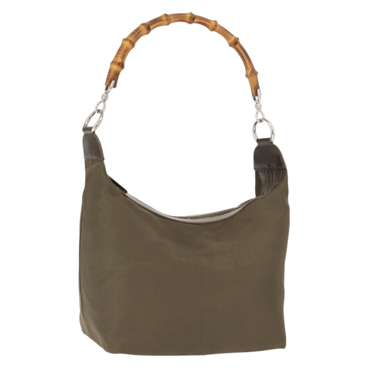 Gucci Vintage Bamboo Handle Bag Nylon, KHAKI, NYLON, Handbag