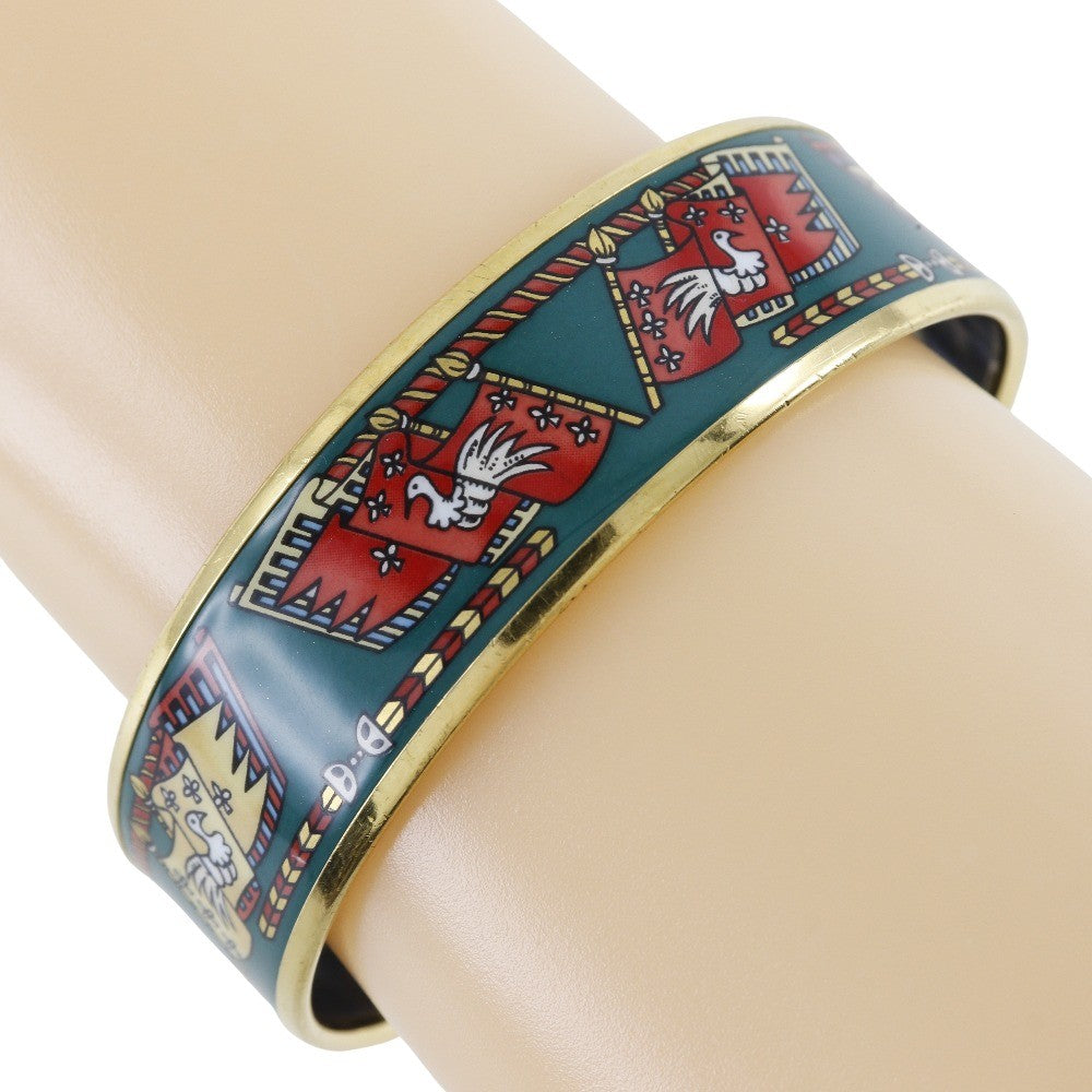 Hermes Caleche Bangle Bracelet Enamel, GREEN, GOLD_PLATED, Bracelet