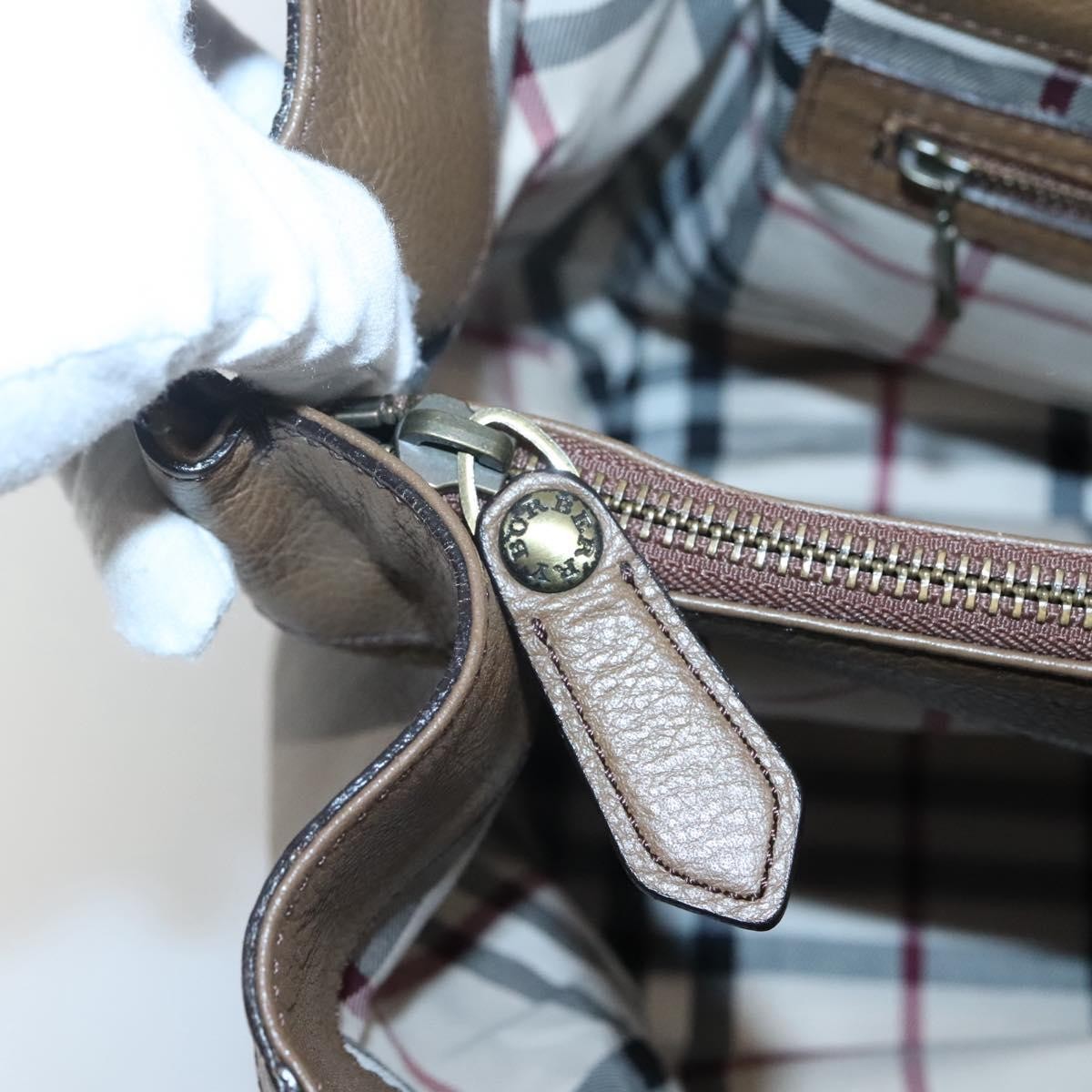 Burberry Nova Check Tote Leather, BROWN, LEATHER, Tote bag