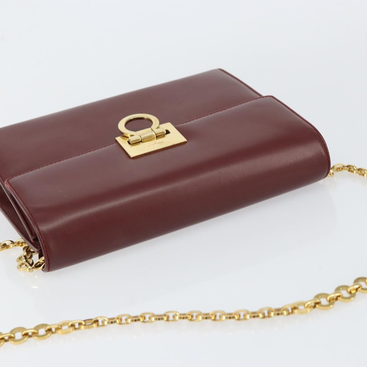 Salvatore Ferragamo Vintage Gancini Chain Shoulder Bag Leather, BURGUNDY, LEATHER, Shoulder bag