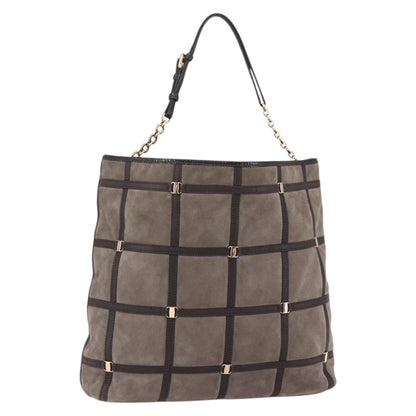 Salvatore Ferragamo Vala Shoulder Bag Suede, BROWN, SUEDE, Shoulder bag