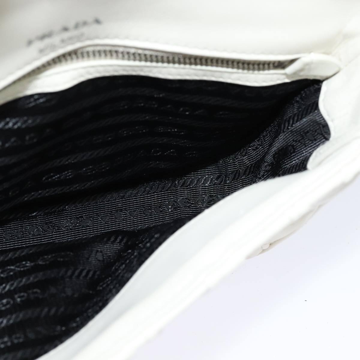 Prada Chain Flap Shoulder Bag Nappa Gaufre, WHITE, LEATHER, Shoulder bag