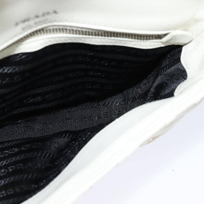 Prada Chain Flap Shoulder Bag Nappa Gaufre, WHITE, LEATHER, Shoulder bag