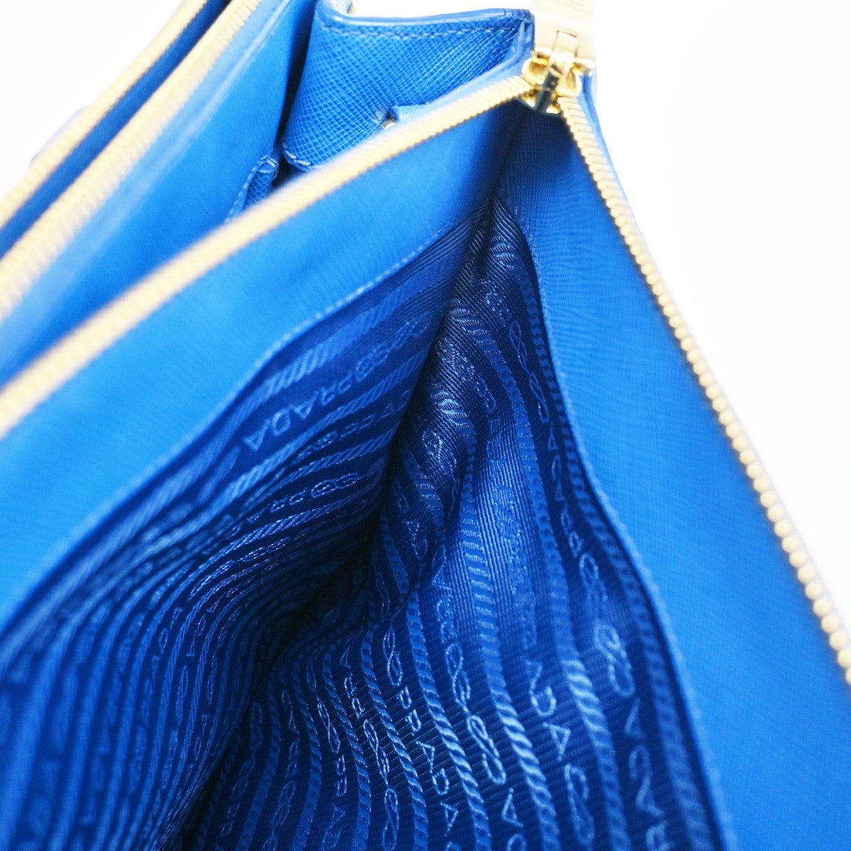 Prada Double Zip Tote Leather, BLUE, LEATHER, Tote bag