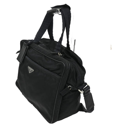 Prada Expandable Front Zip Boston Bag Tessuto, Black, Nylon, Travel Bag