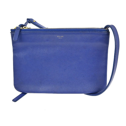 Celine Trio Crossbody Bag Leather, BLUE, LEATHER, Shoulder bag