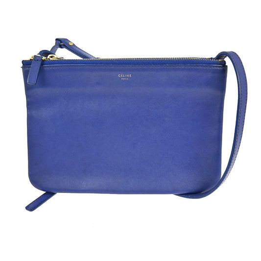 Celine Trio Crossbody Bag Leather, BLUE, LEATHER, Shoulder bag