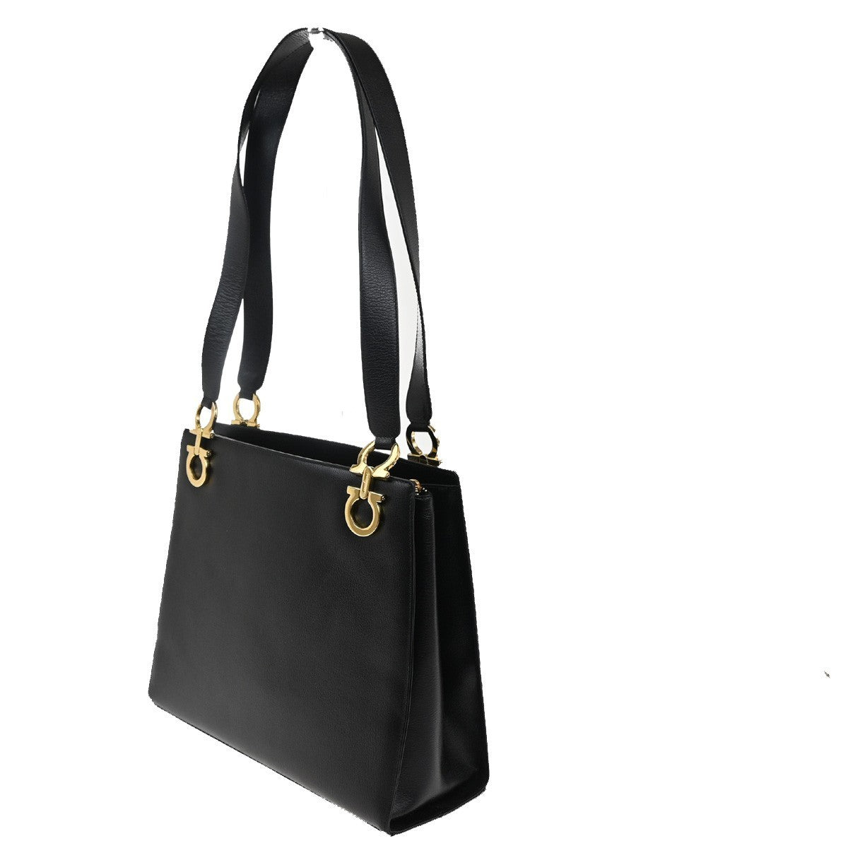 Salvatore Ferragamo Gancini Shoulder Bag Leather, BLACK, LEATHER, Shoulder bag