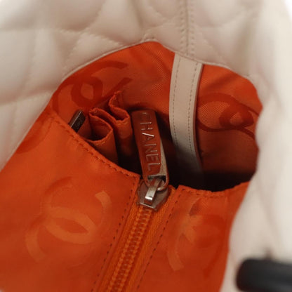 Chanel Cambon Tote Quilted Leather, WHITE, LEATHER, Tote bag