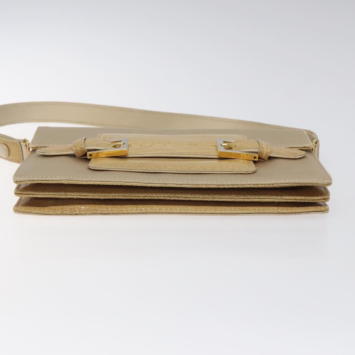 Fendi Square Flap Leather, BEIGE, SATIN, Shoulder bag